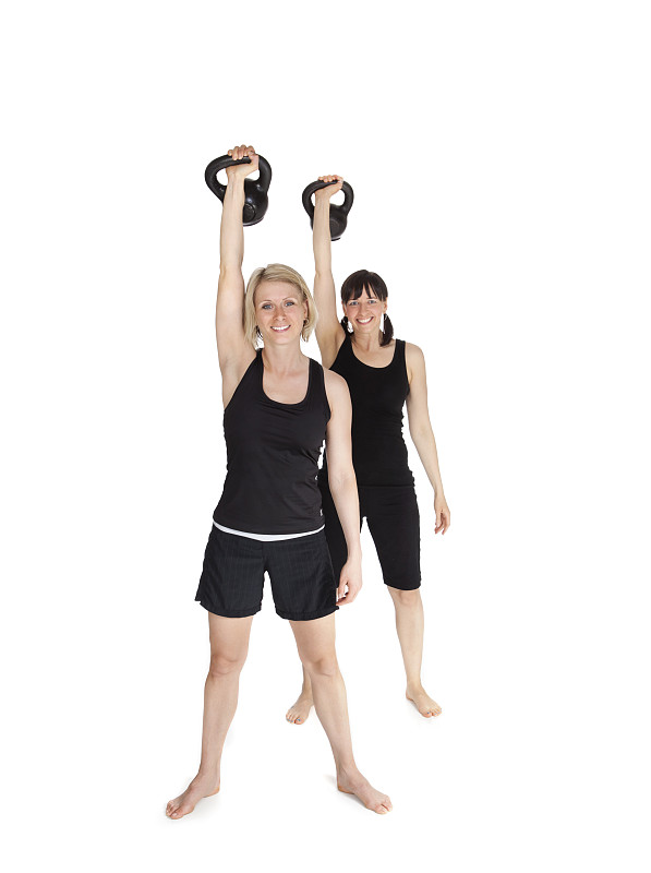 两个女人做壶铃锻炼图片下载
