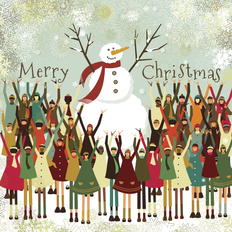 圣诞快乐，孩子们雪人多民族人群图片下载