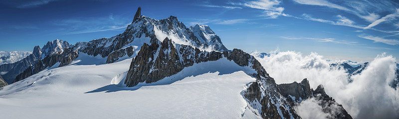 阿尔卑斯山脉嶙峋的山峰，挺拔洁白的雪山，高耸入云图片下载