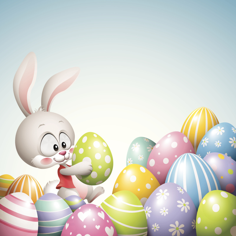 复活节兔子-一堆蛋图片下载