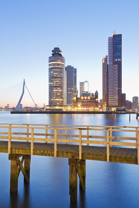 荷兰，荷兰郡，鹿特丹，伊拉斯谟大桥，科普范祖德，码头前面图片下载