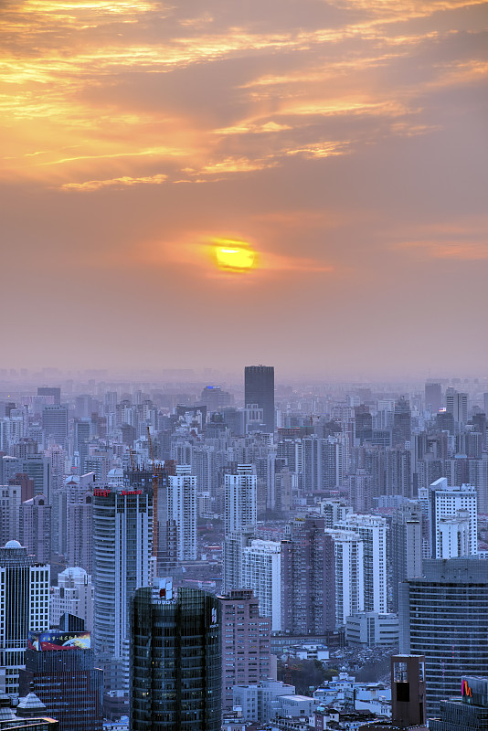 上海日落时的鸟瞰图图片下载