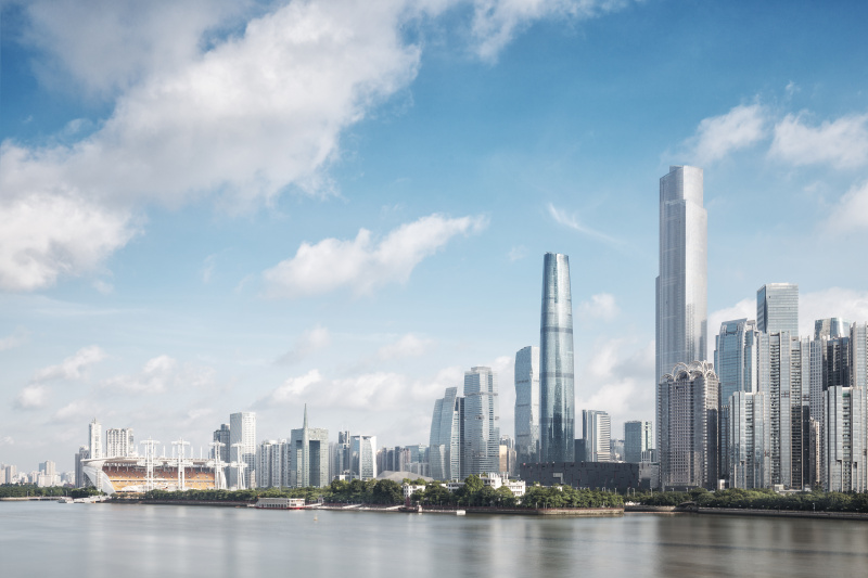 现代城市的天际线与广州的云景图片素材