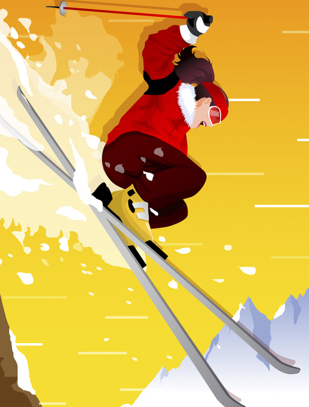 一个女人滑雪的低角度视角图片素材
