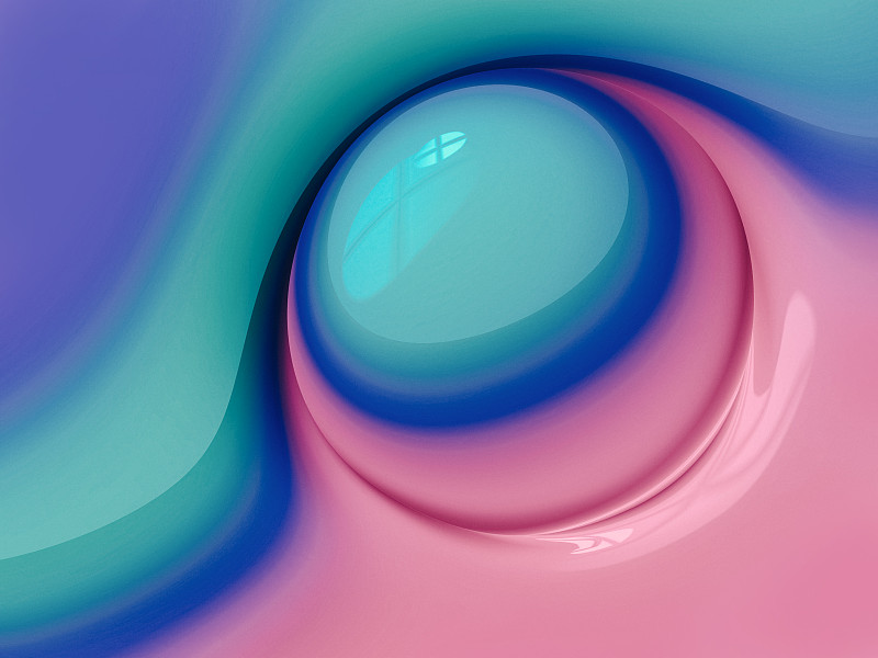 大型蓝粉波浪水滴背景，气泡，扭曲玻璃形状图片下载