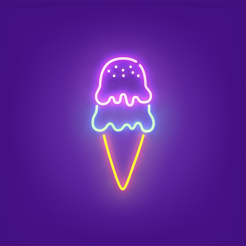 冰淇淋霓虹灯图标，明亮的招牌，灯光横幅。冰淇淋标志霓虹、会徽。矢量图素材