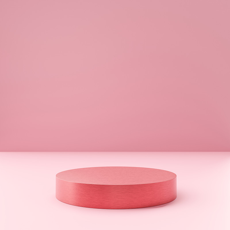 粉红色的产品展示或展示台座在简单的背景与圆筒立场的概念。粉色工作室讲台或平台产品模板。3 d渲染。图片下载