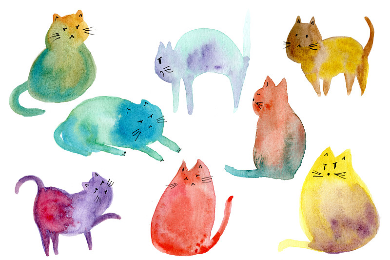 抽象的多色猫的插图图片下载