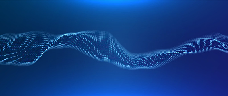 动态蓝色粒子波。抽象的声音可视化。流数字结构。网格景观或网格数据技术。图片素材