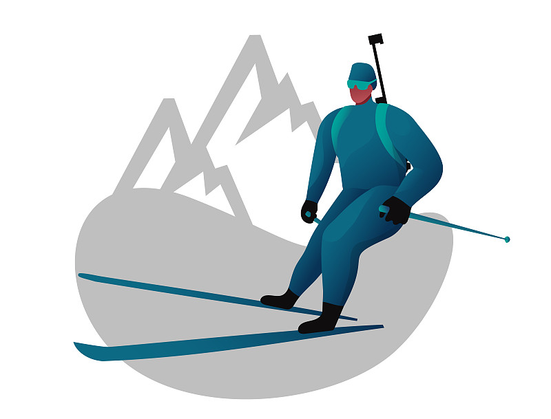 冬季两项滑雪运动员的风格化插图，冬季两项比赛图片素材