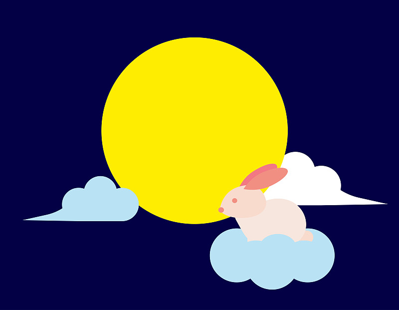 卡通可爱的月亮兔兔飞到月亮上面的云亚洲中秋童话故事人物