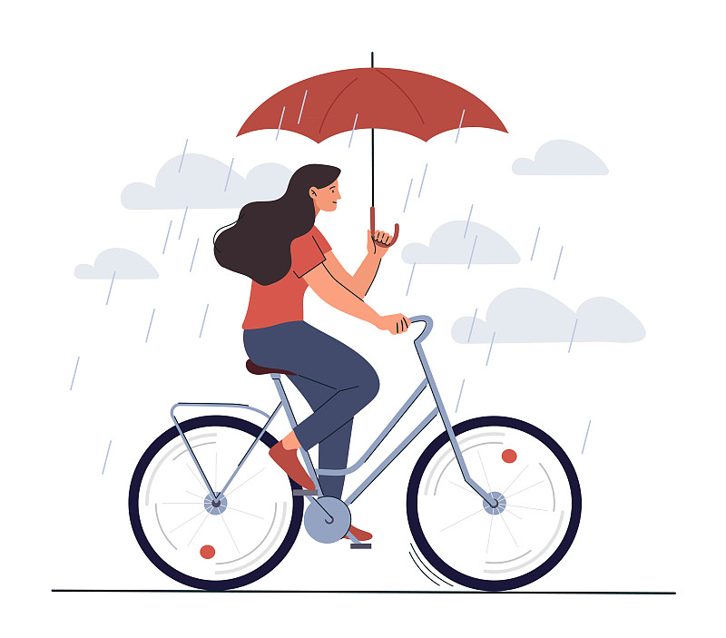 女人撑着伞骑自行车图片下载