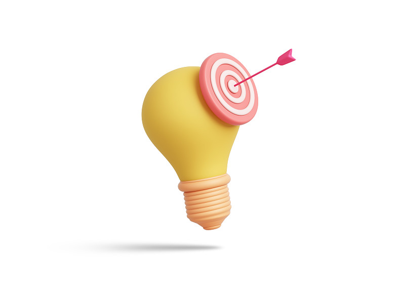 粉色靶心目标弓箭头黄色粉彩灯泡对象创业想法创意想象头奖最高点目标和赢得教育或商业成功。图片下载