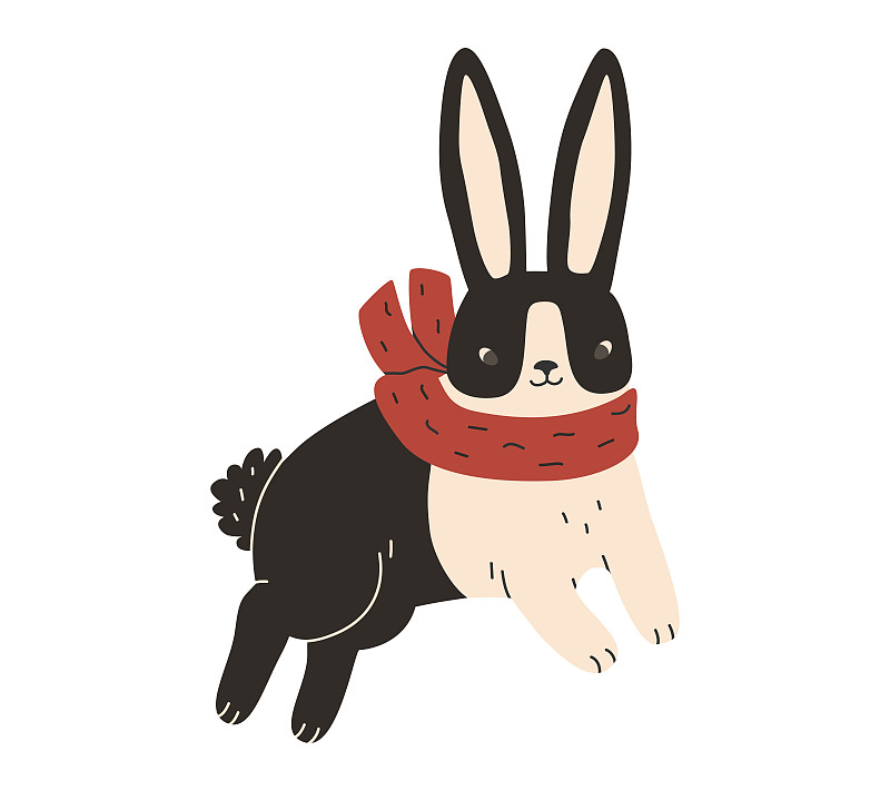 圣诞兔子与红围巾插图图片下载