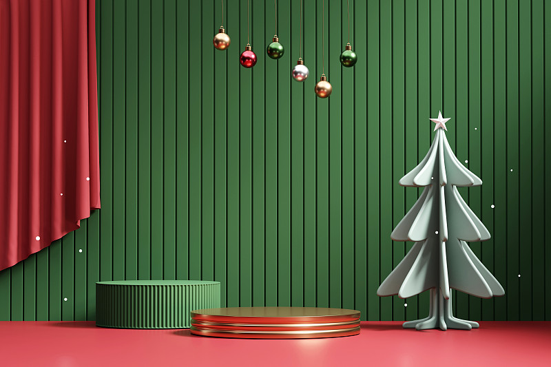 圣诞快乐活动产品展示平台与装饰背景3d渲染图片下载