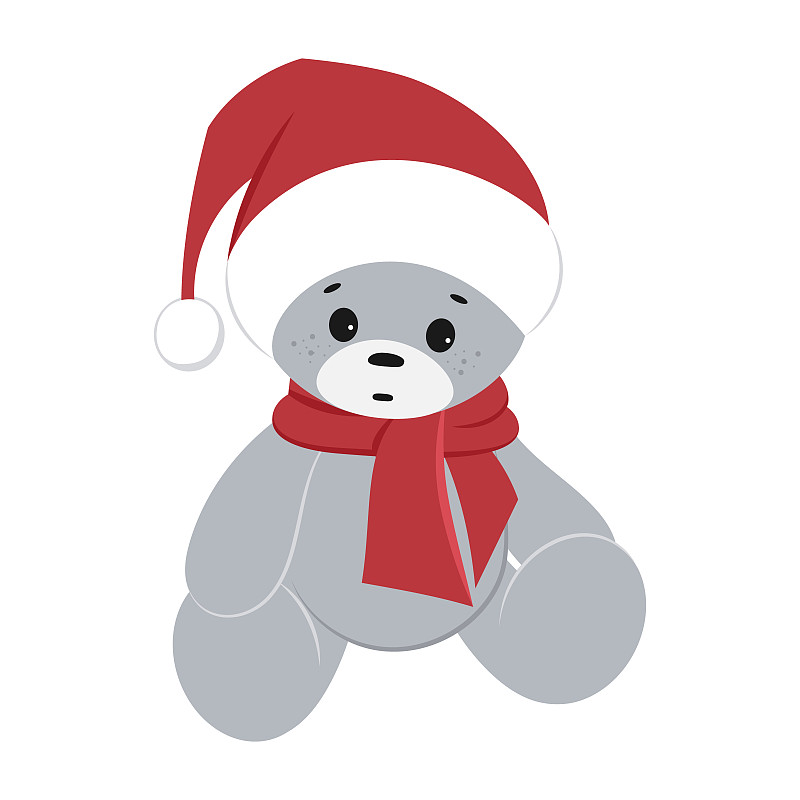 一只戴着圣诞老人帽子的泰迪熊。圣诞矢量剪贴画。图片下载