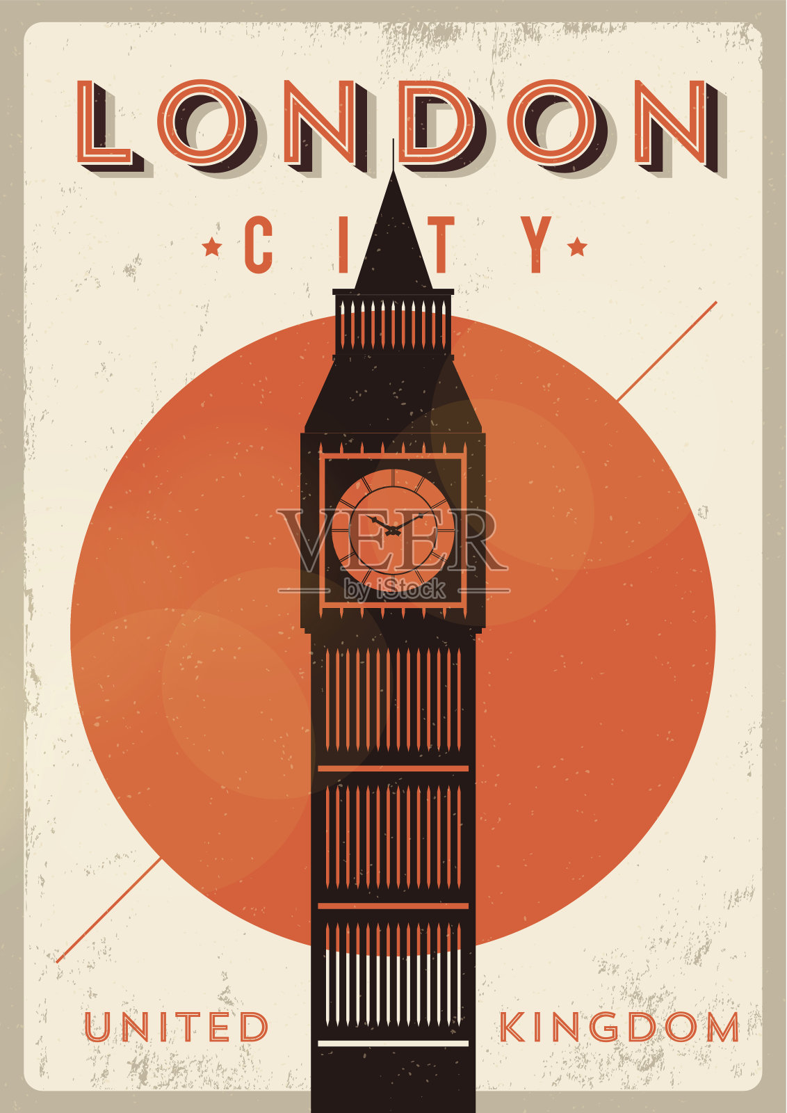 老式大本钟，伦敦城市海报插画图片素材