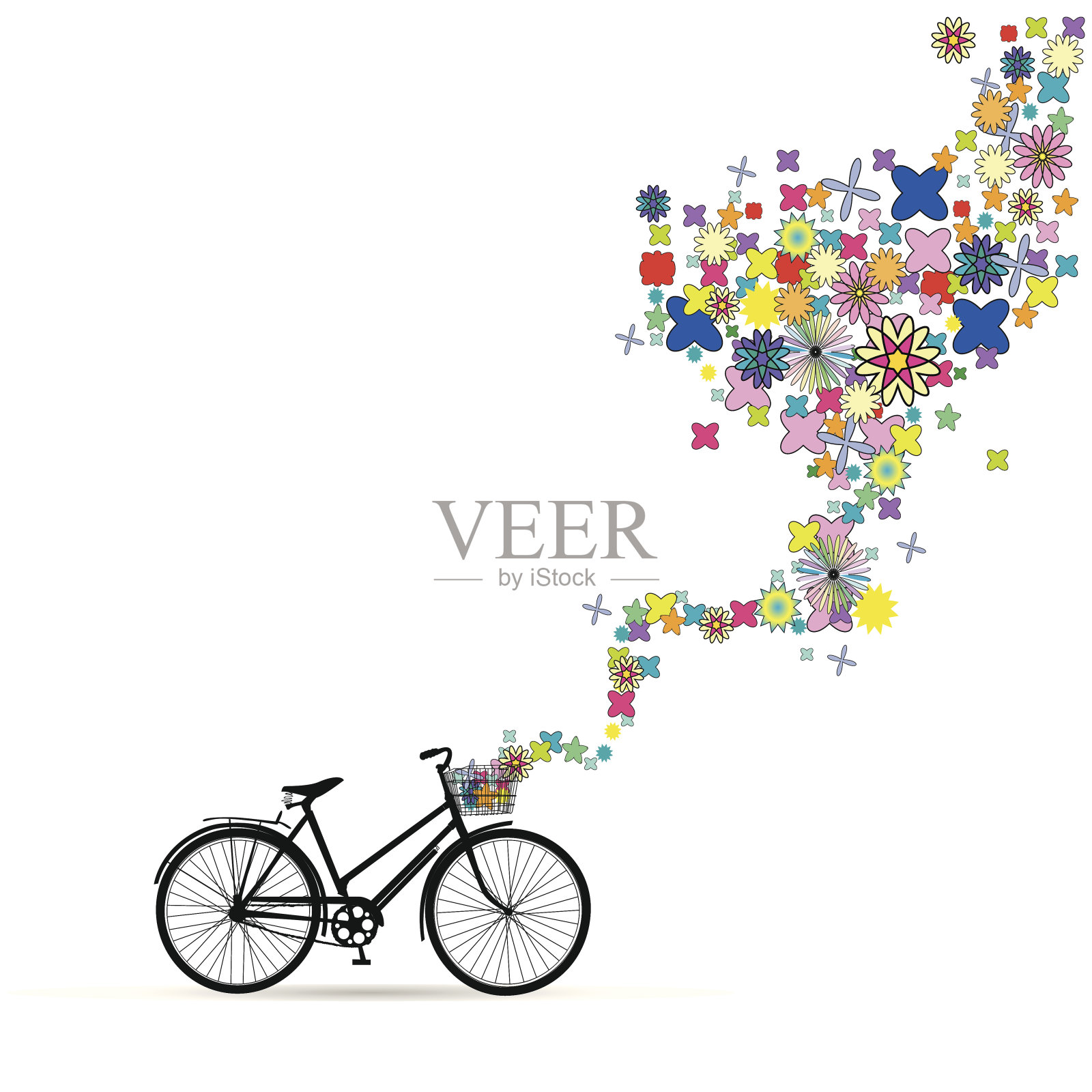 自行车与装饰花篮子。设计元素图片