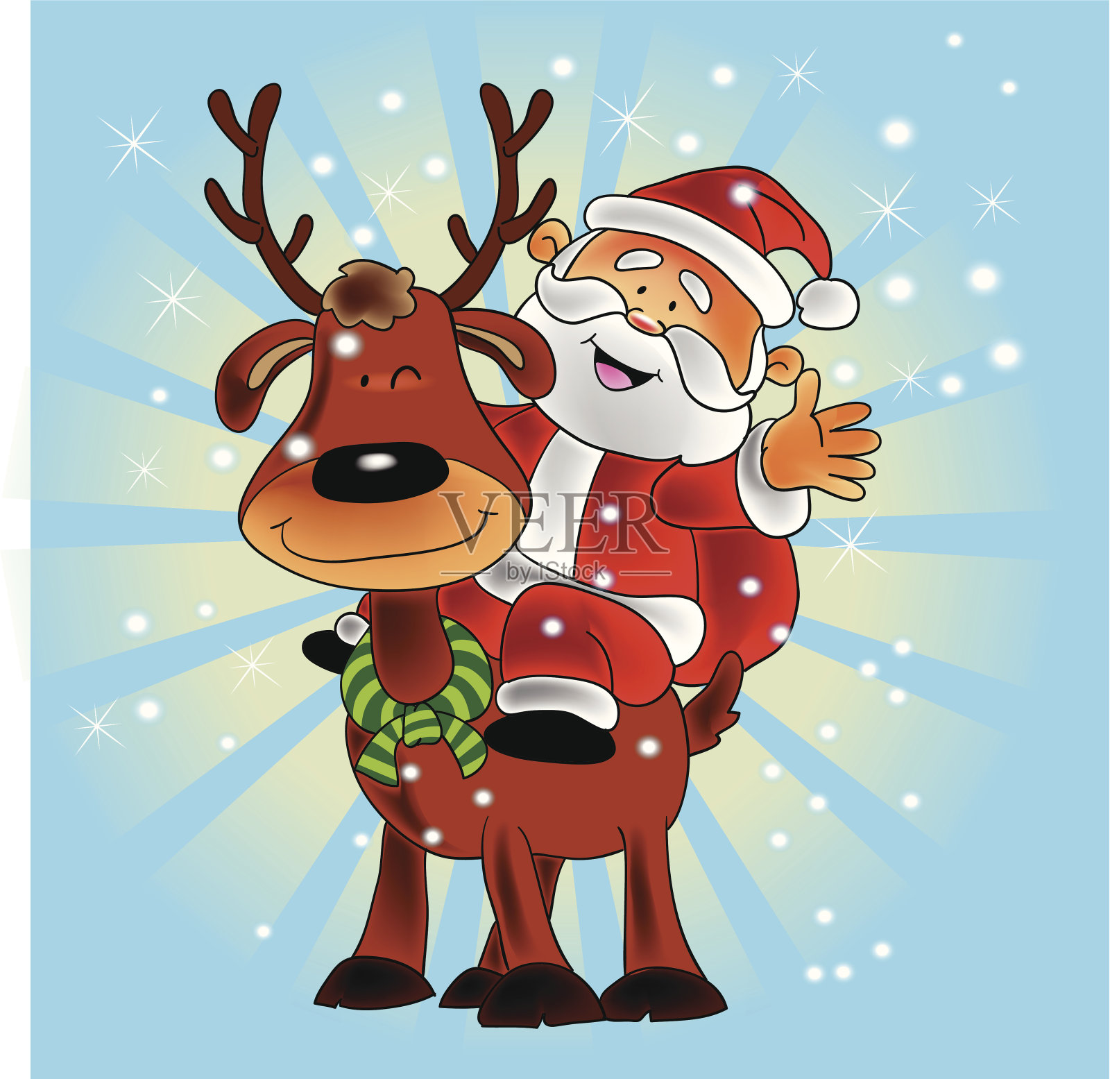 圣诞老人骑着驯鹿插画图片素材