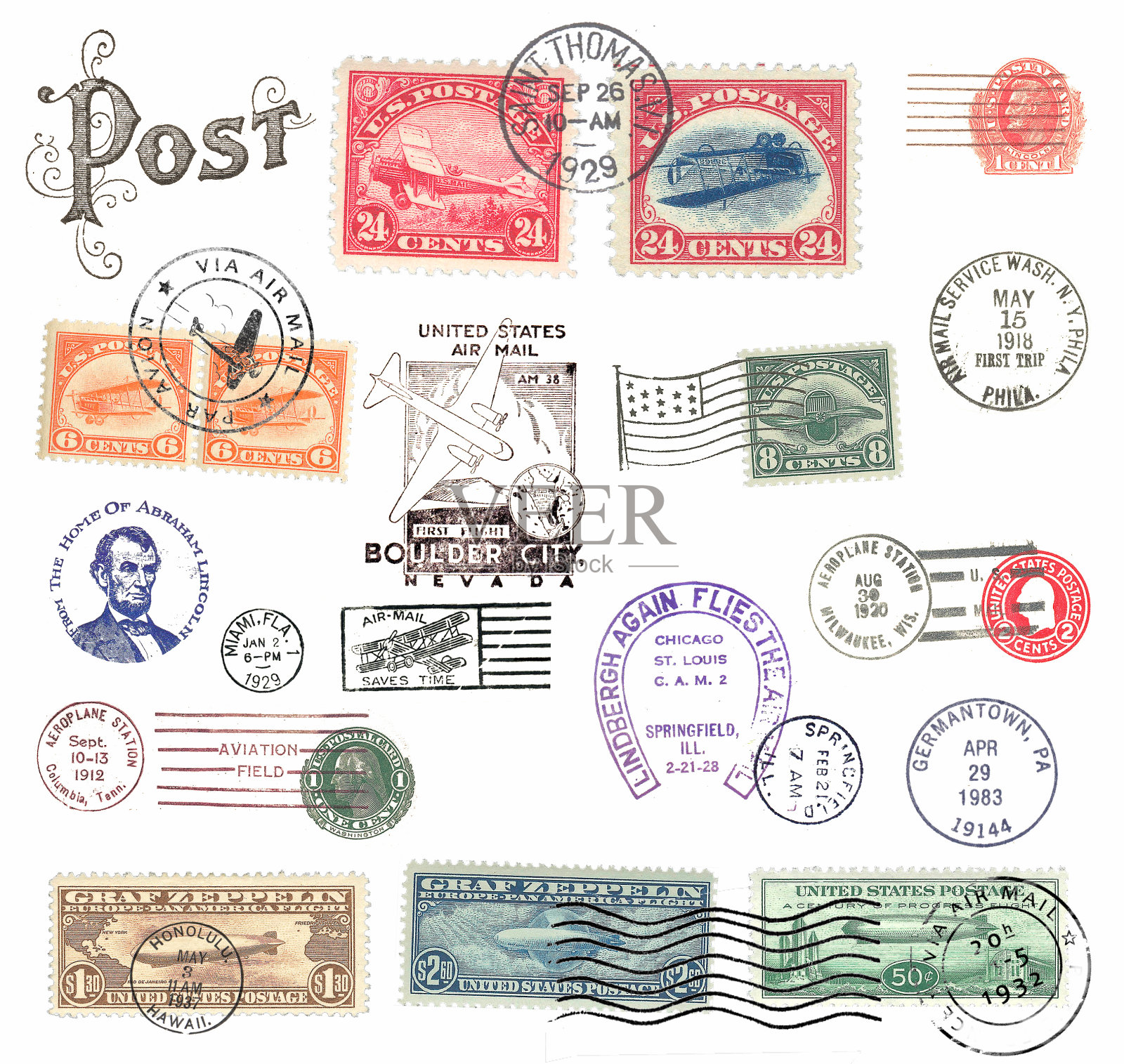 美国寄来的邮票和标签照片摄影图片