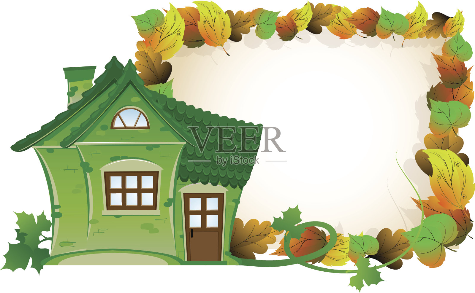 以秋叶为背景的房子插画图片素材