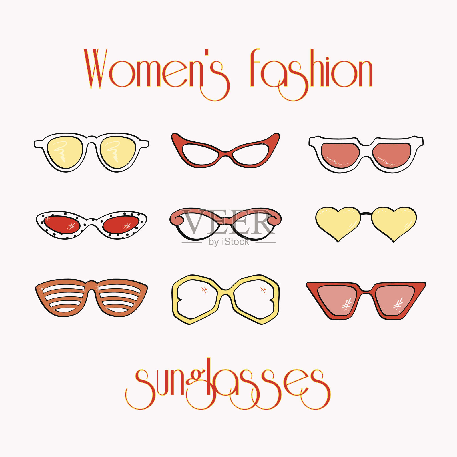 女性时尚孤立太阳镜套装插画图片素材