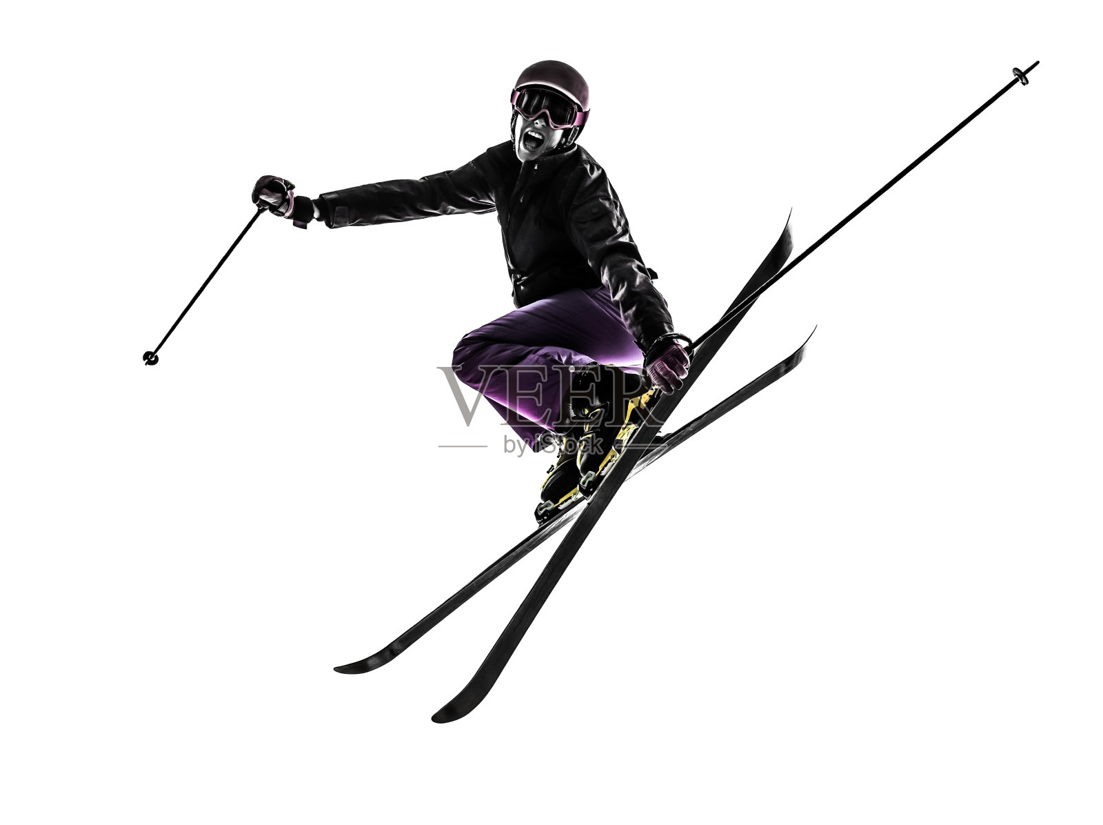 一名女子滑雪跳跃剪影照片摄影图片