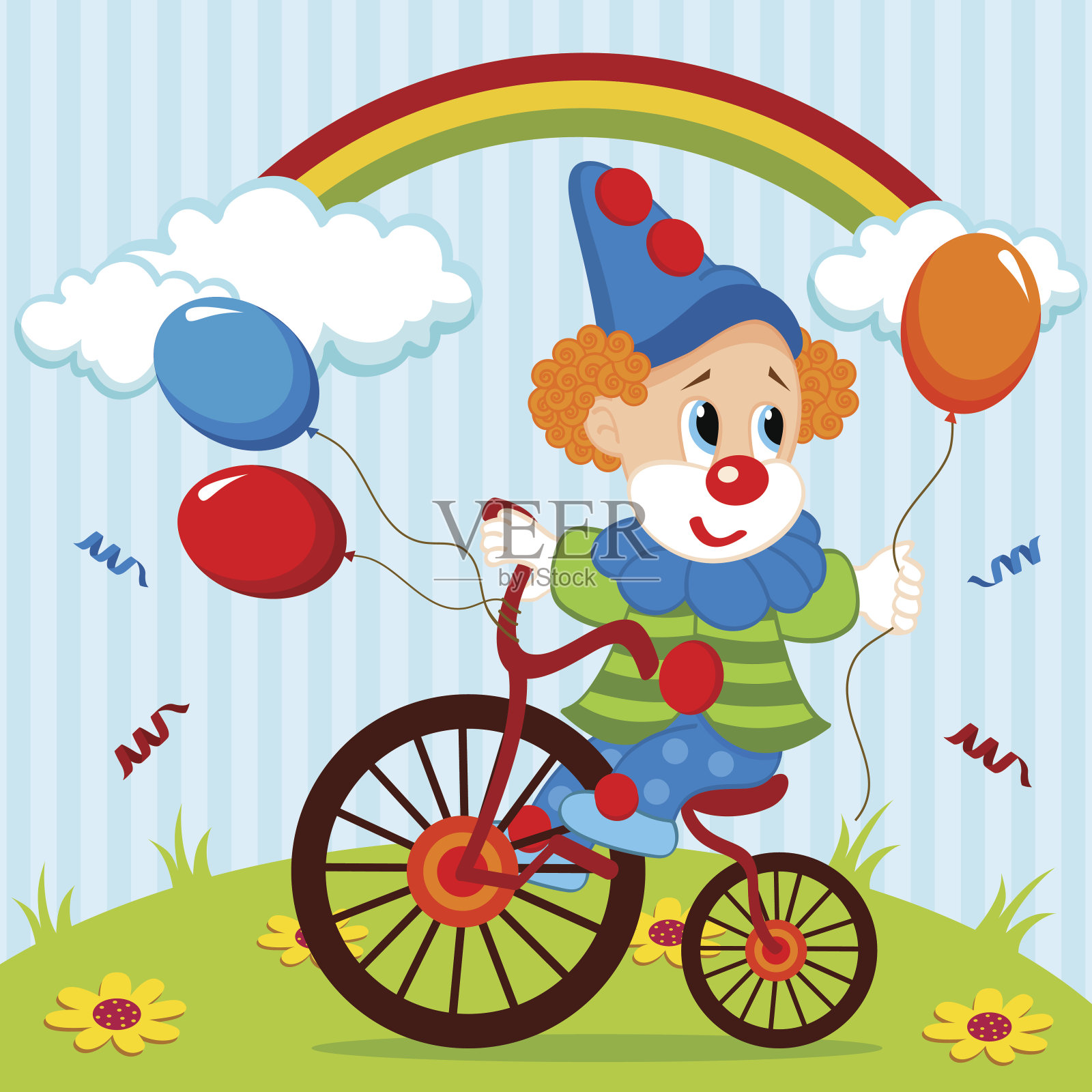 自行车上的小丑插画图片素材