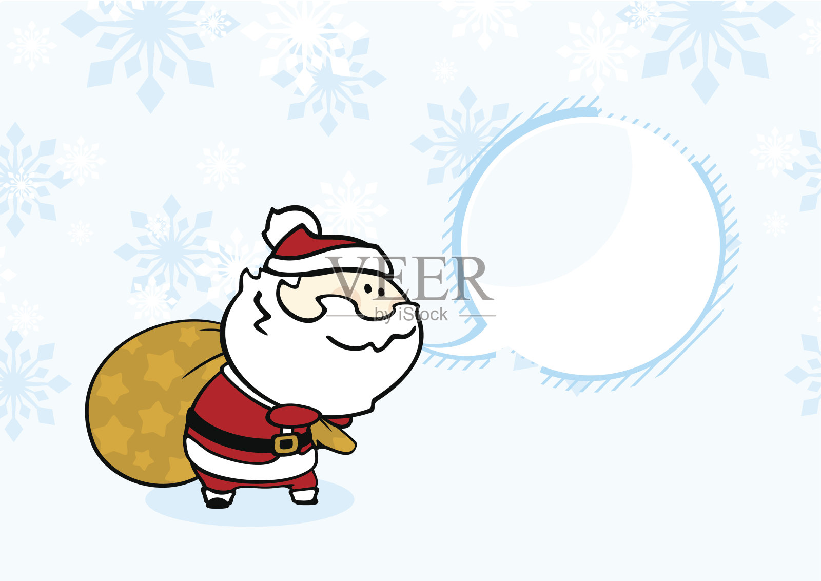圣诞老人带着一袋礼物下大雪插画图片素材