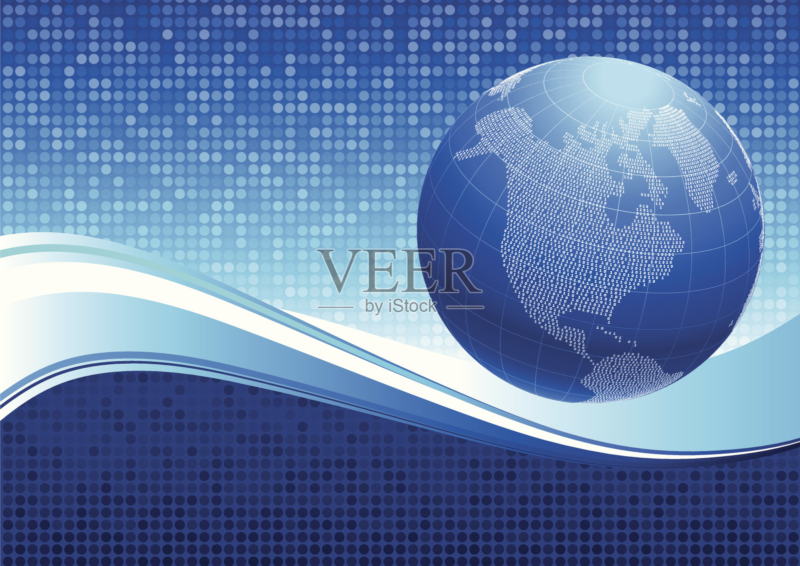 蓝色互联网模式背景上的二进制地球仪插画图片素材