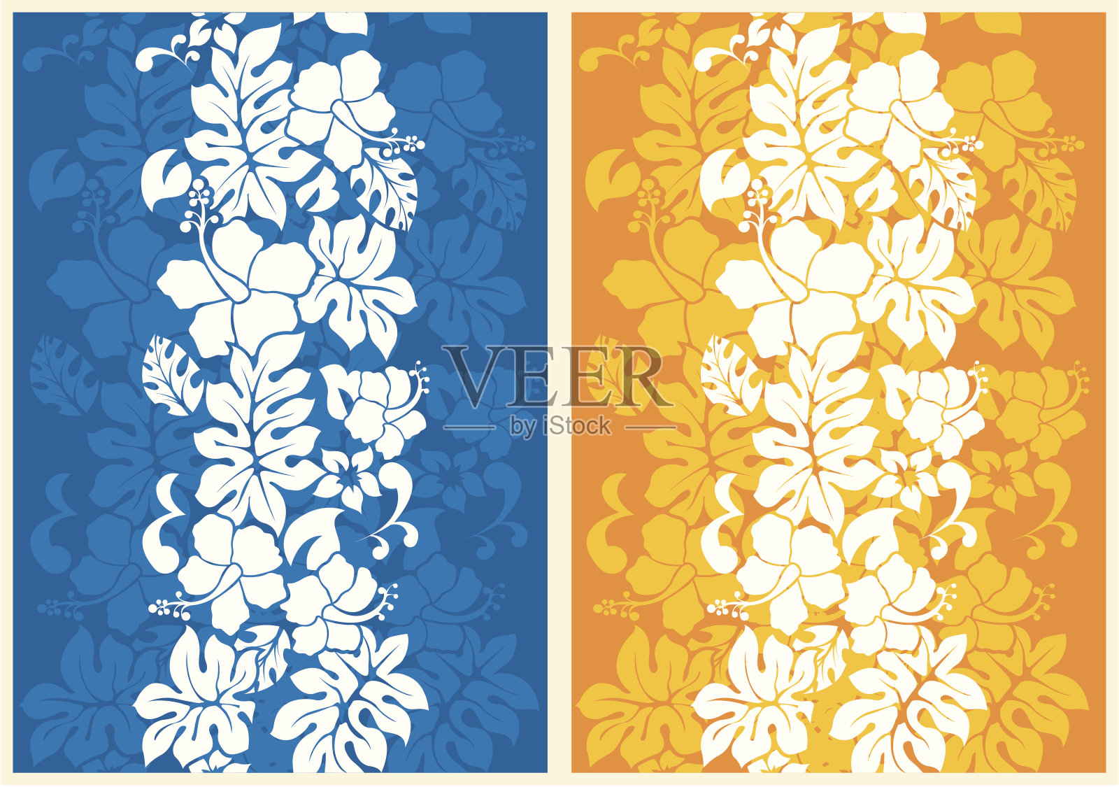 无缝的花背景，一个蓝色，另一个金色插画图片素材