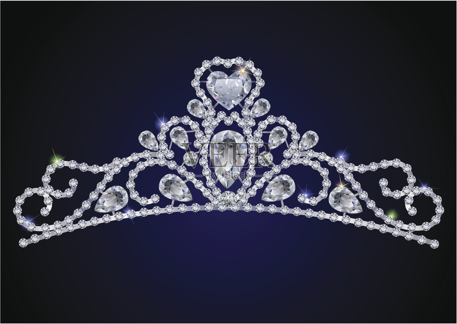闪闪发光的钻石宝石皇冠在皇家蓝色的背景插画图片素材