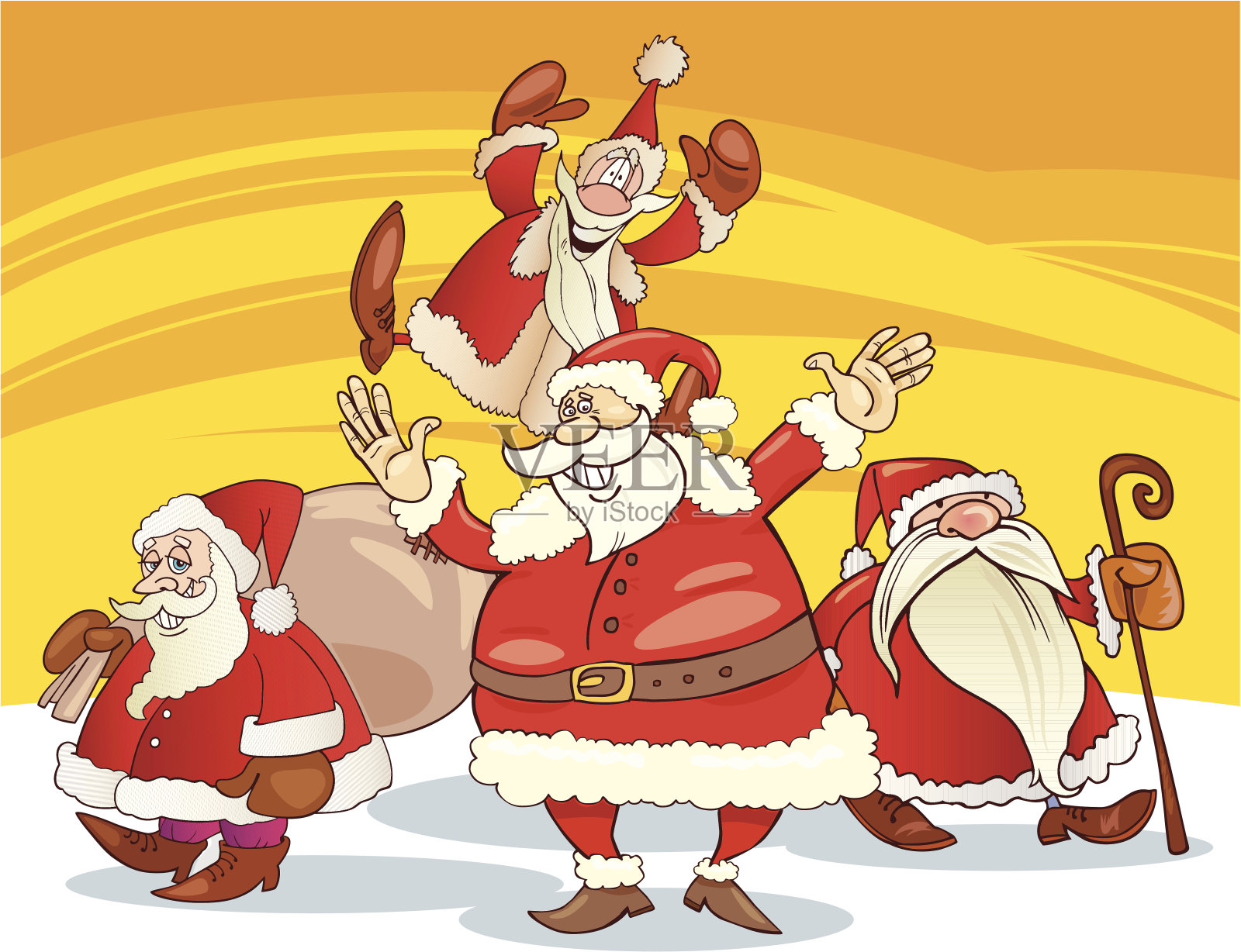 四个圣诞老人插画图片素材