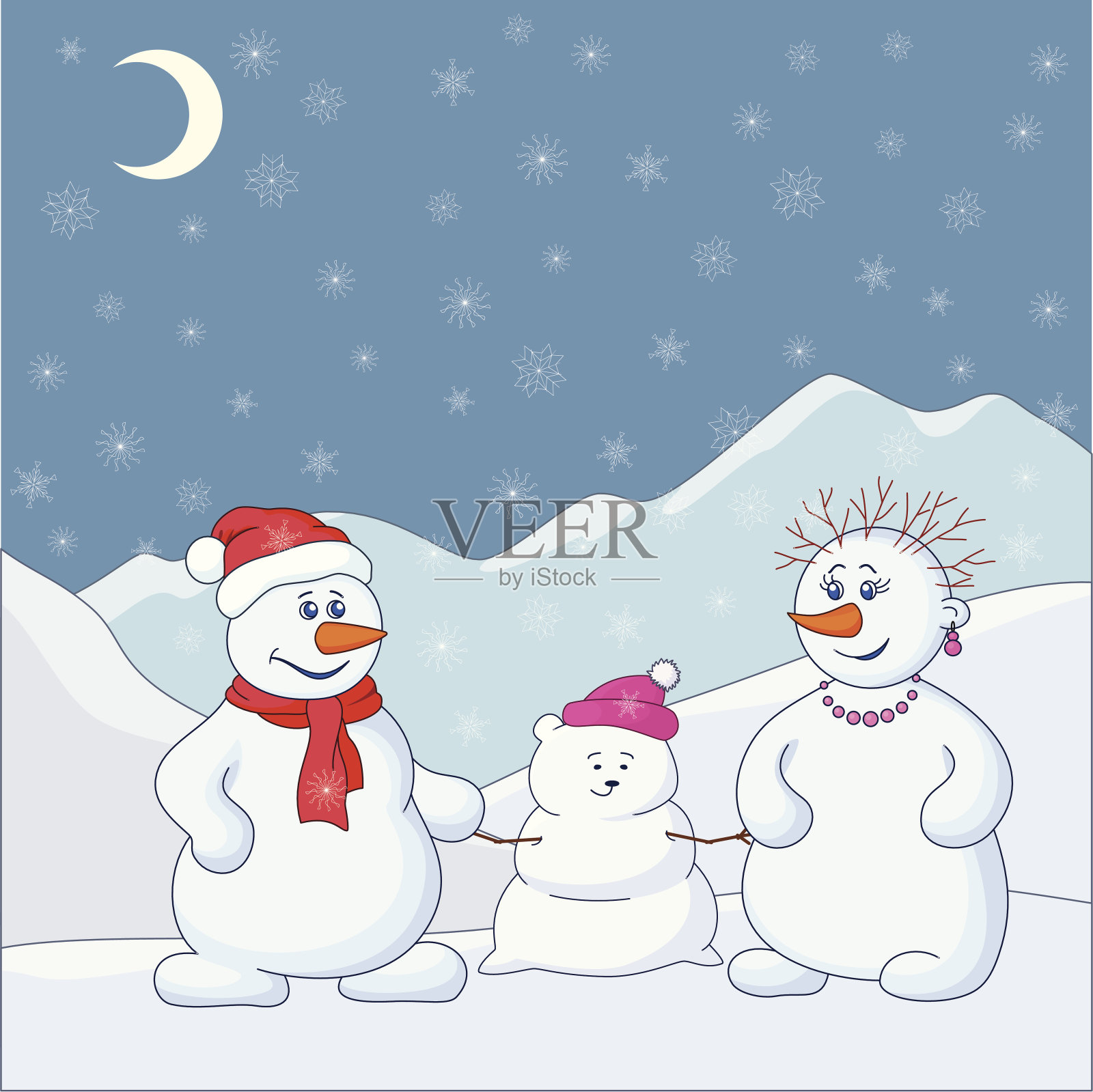 冬天山上的雪人设计元素图片