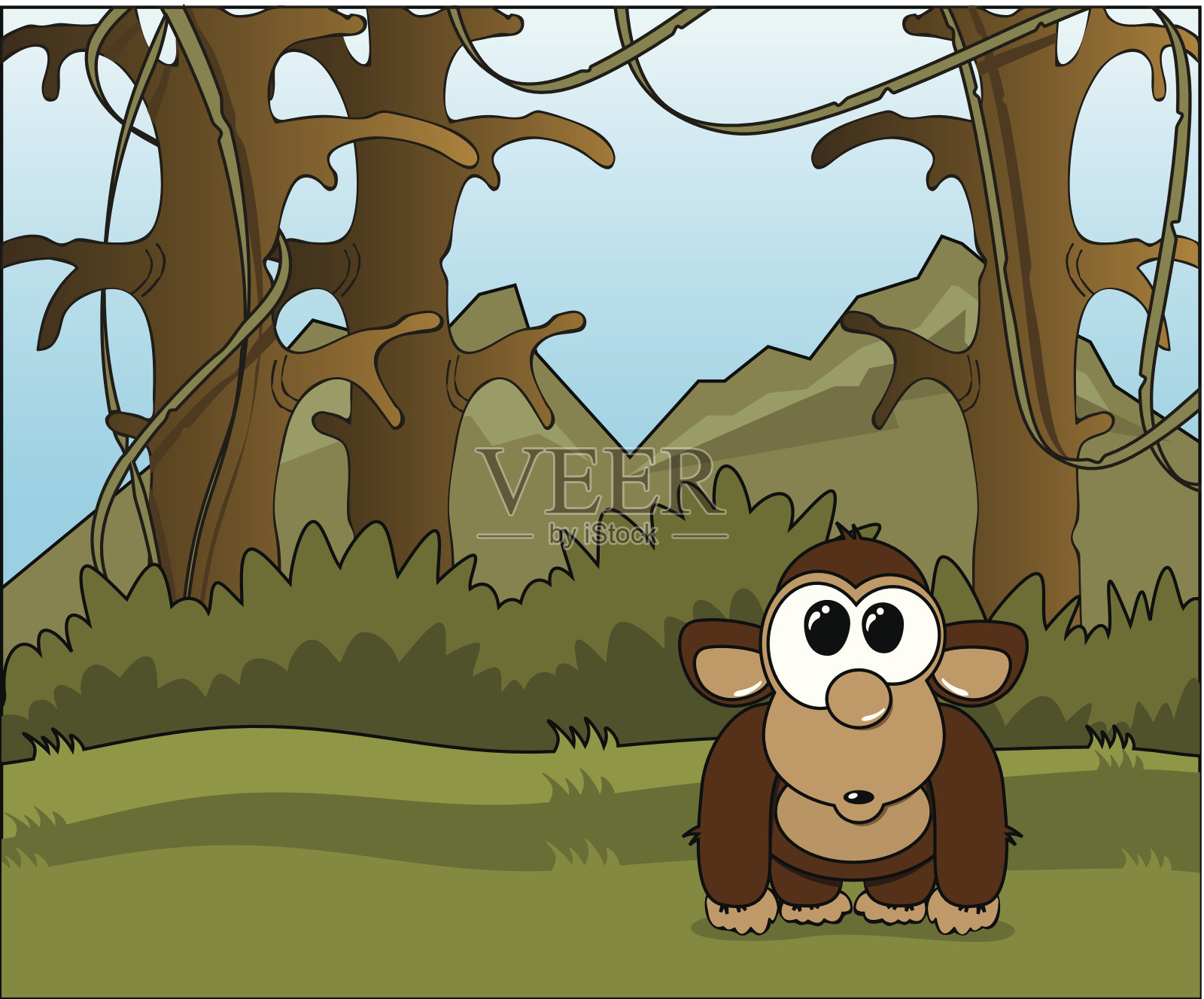 有趣的卡通猴子在野生丛林插画图片素材