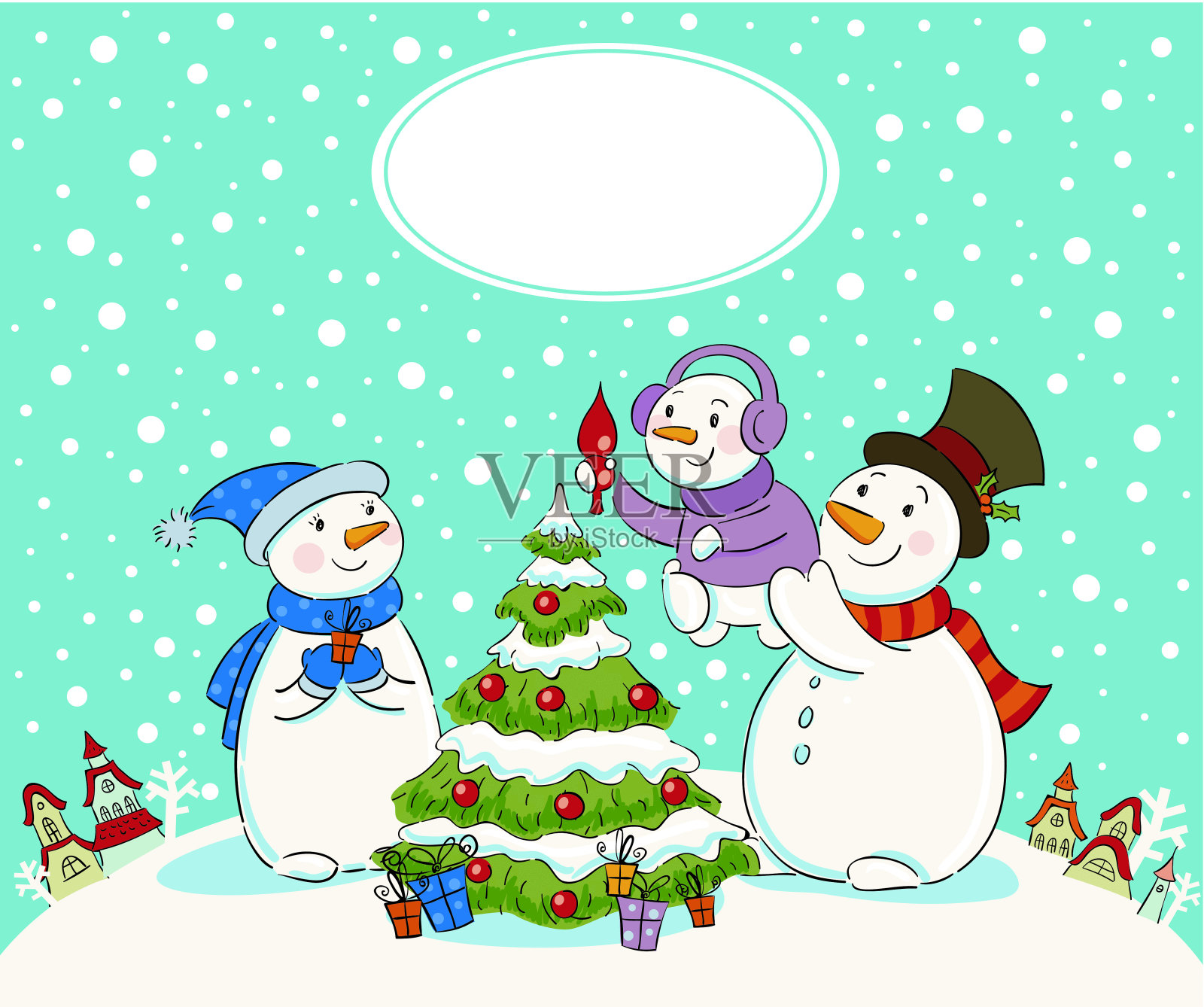 雪人家庭插画图片素材