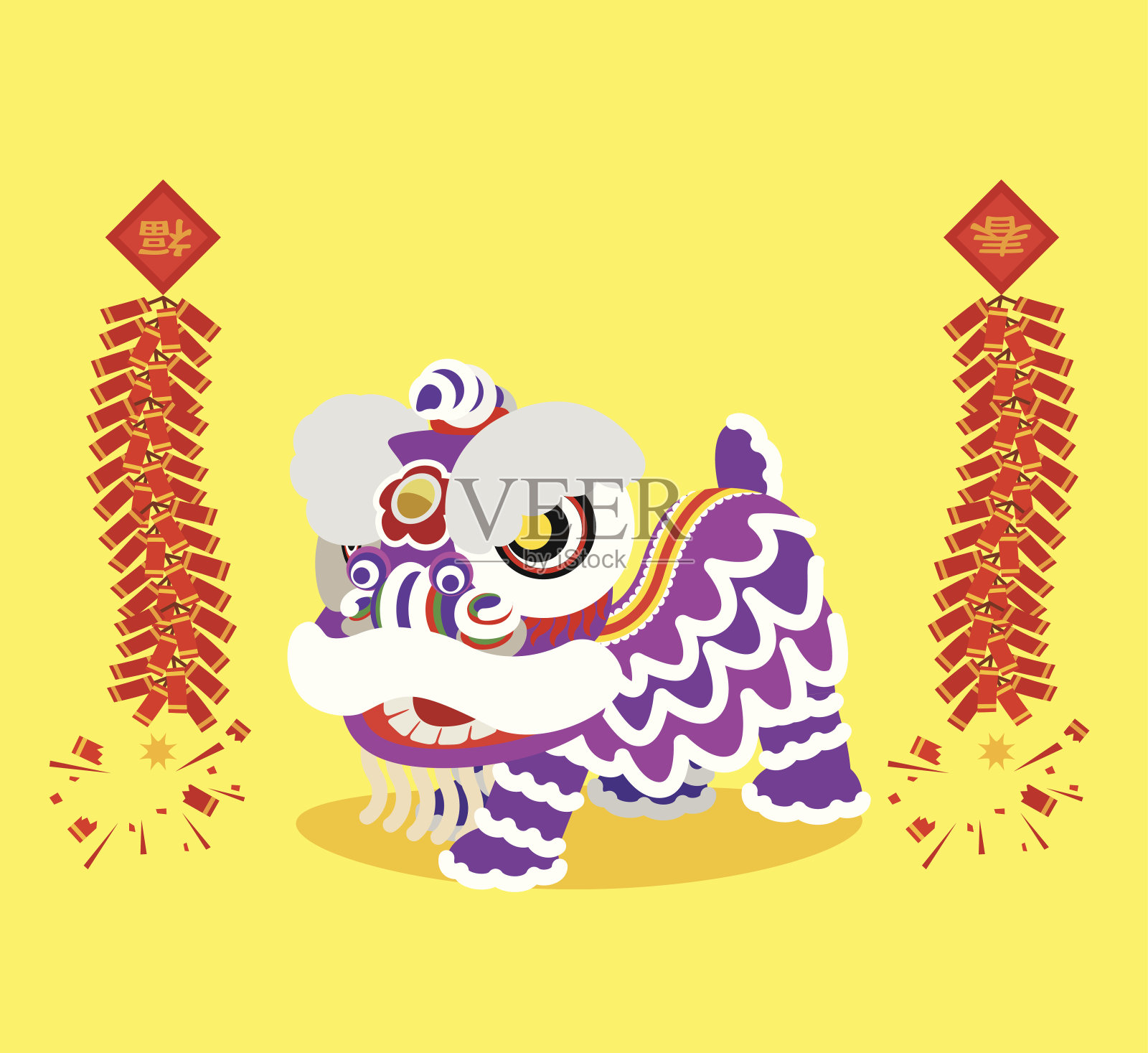 黄色背景上的中国舞狮图片插画图片素材