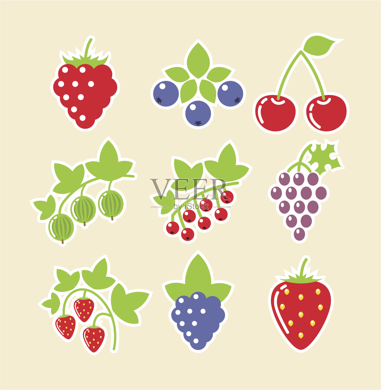 各种不同的浆果水果图标插画图片素材