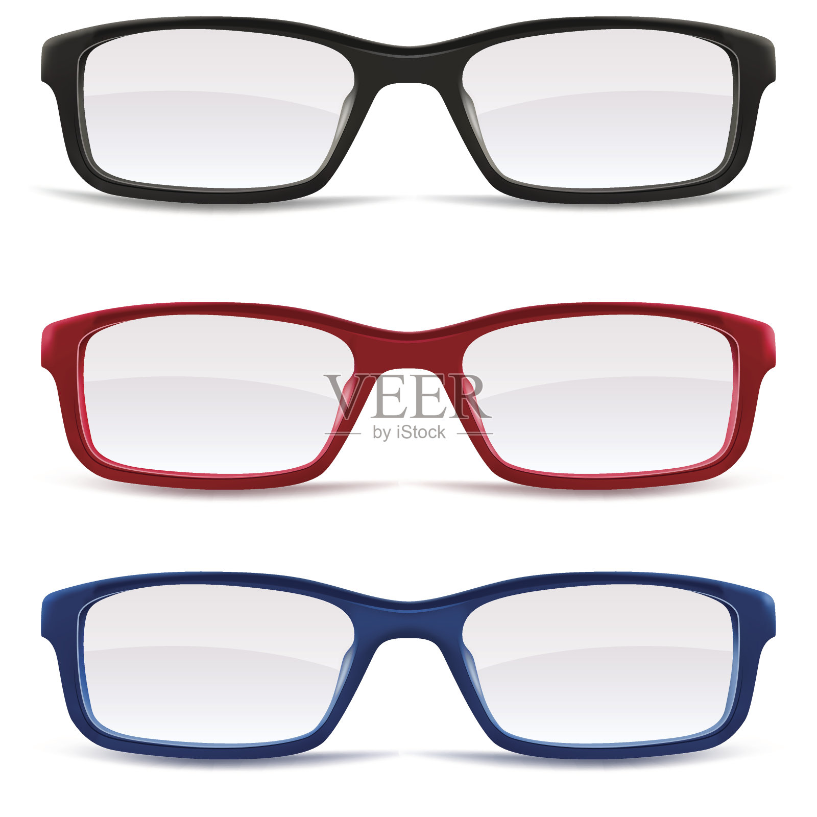 三副眼镜，蓝的，红的，黑的设计元素图片