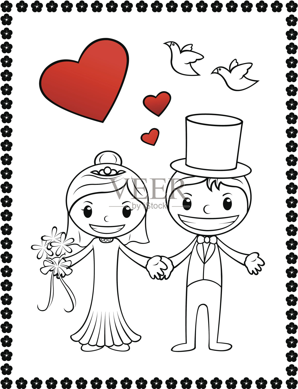 卡通婚礼的夫妇设计模板素材
