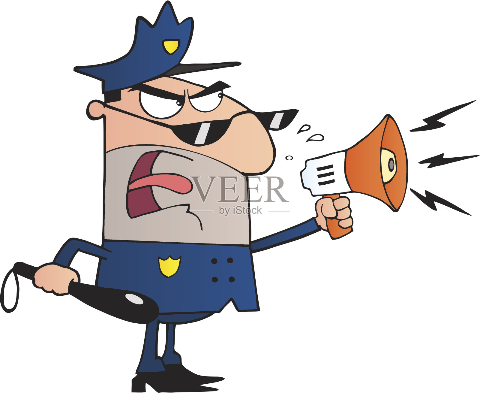 愤怒的警察通过扩音器大喊大叫插画图片素材