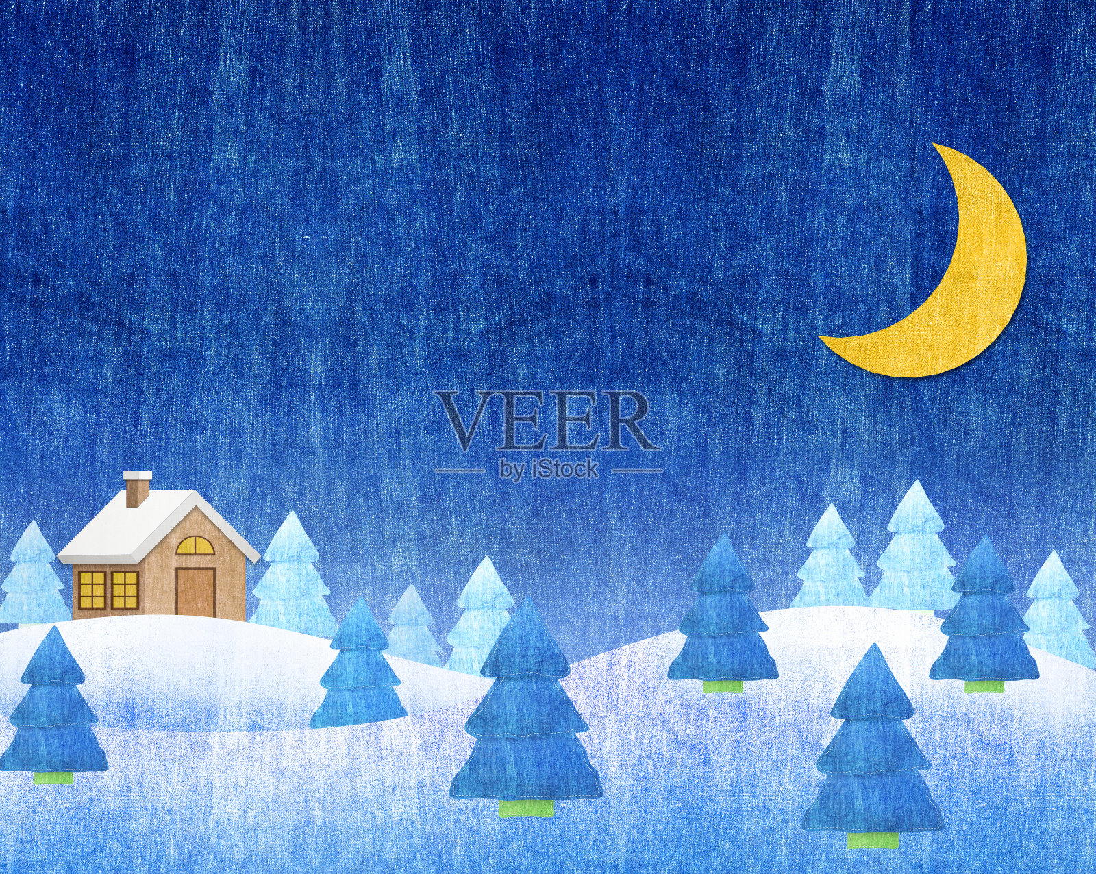 冬天的风景晚上插画图片素材