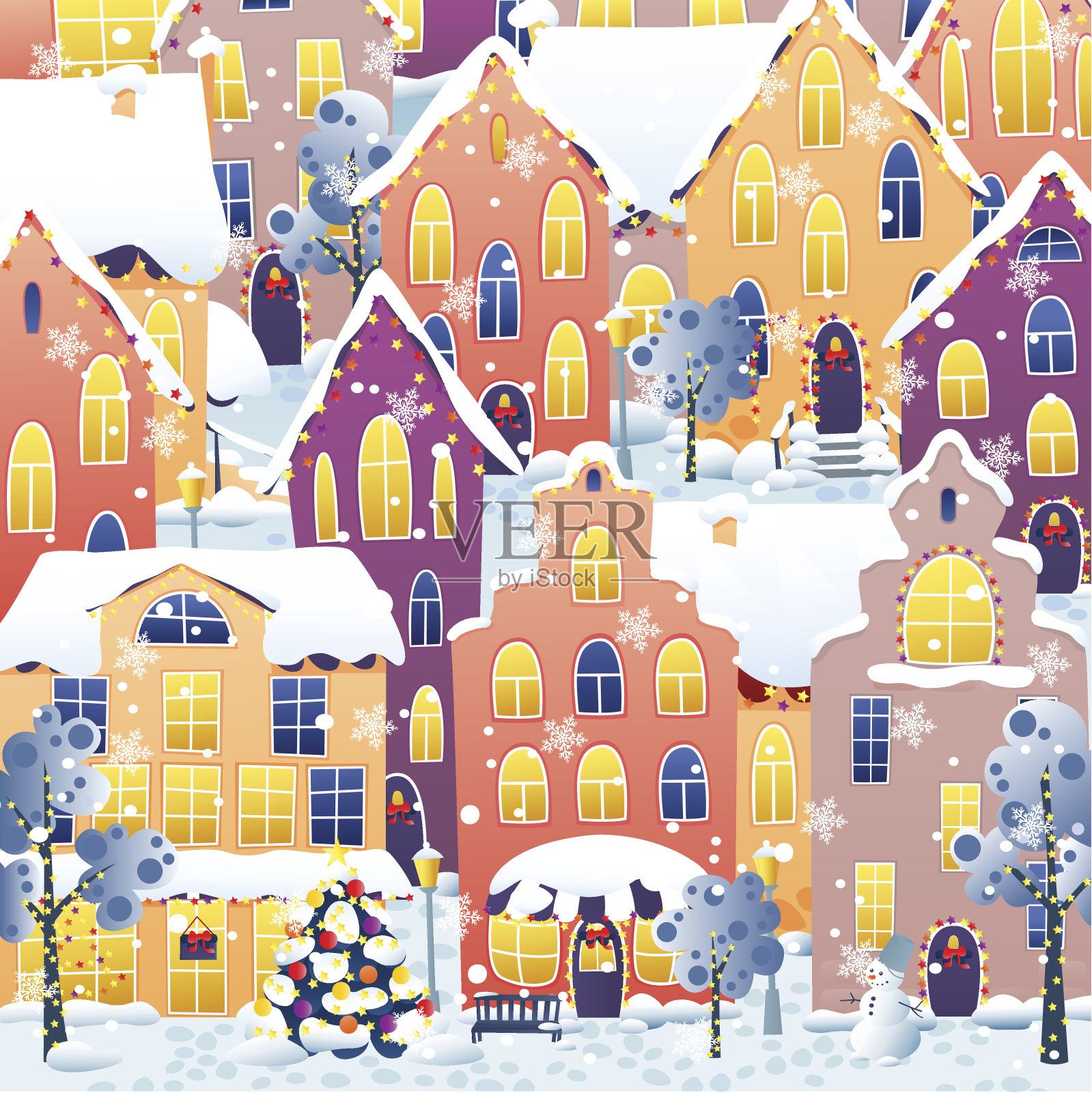 圣诞小镇插画图片素材