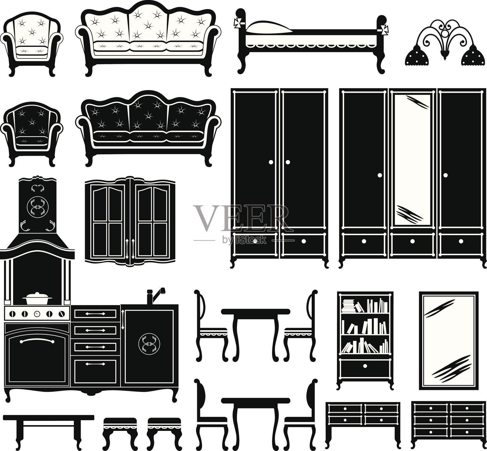 家具的黑色图标插画图片素材