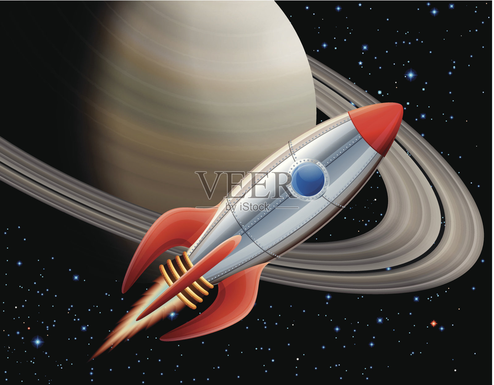 火箭在太空中插画图片素材