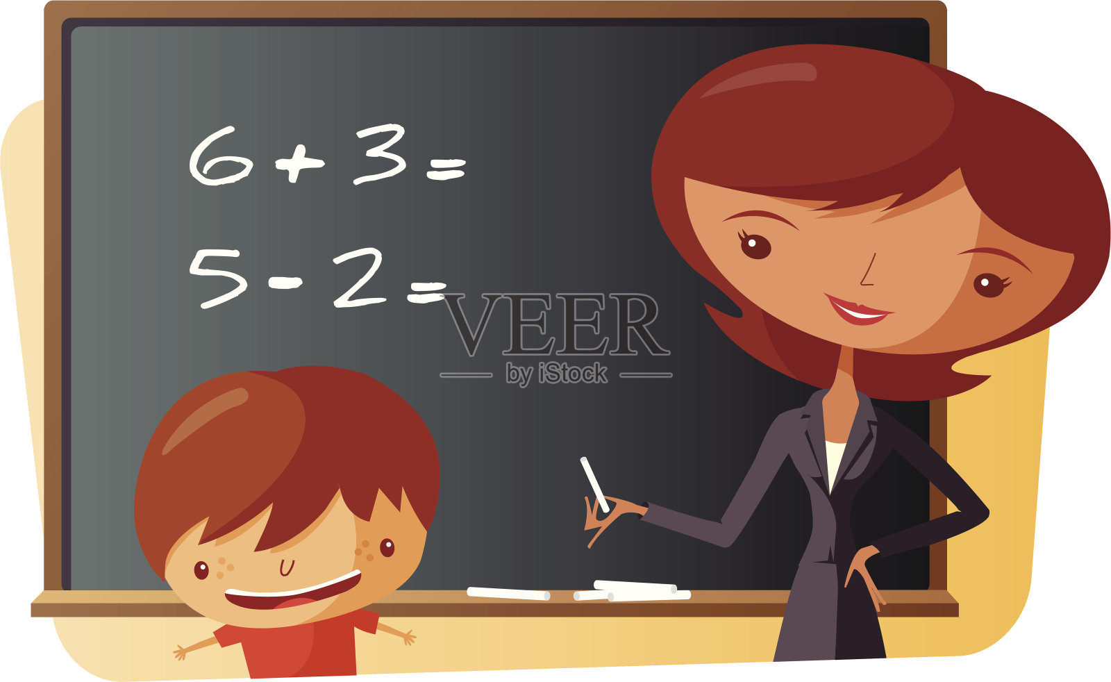 学校老师和学生-数学插画图片素材