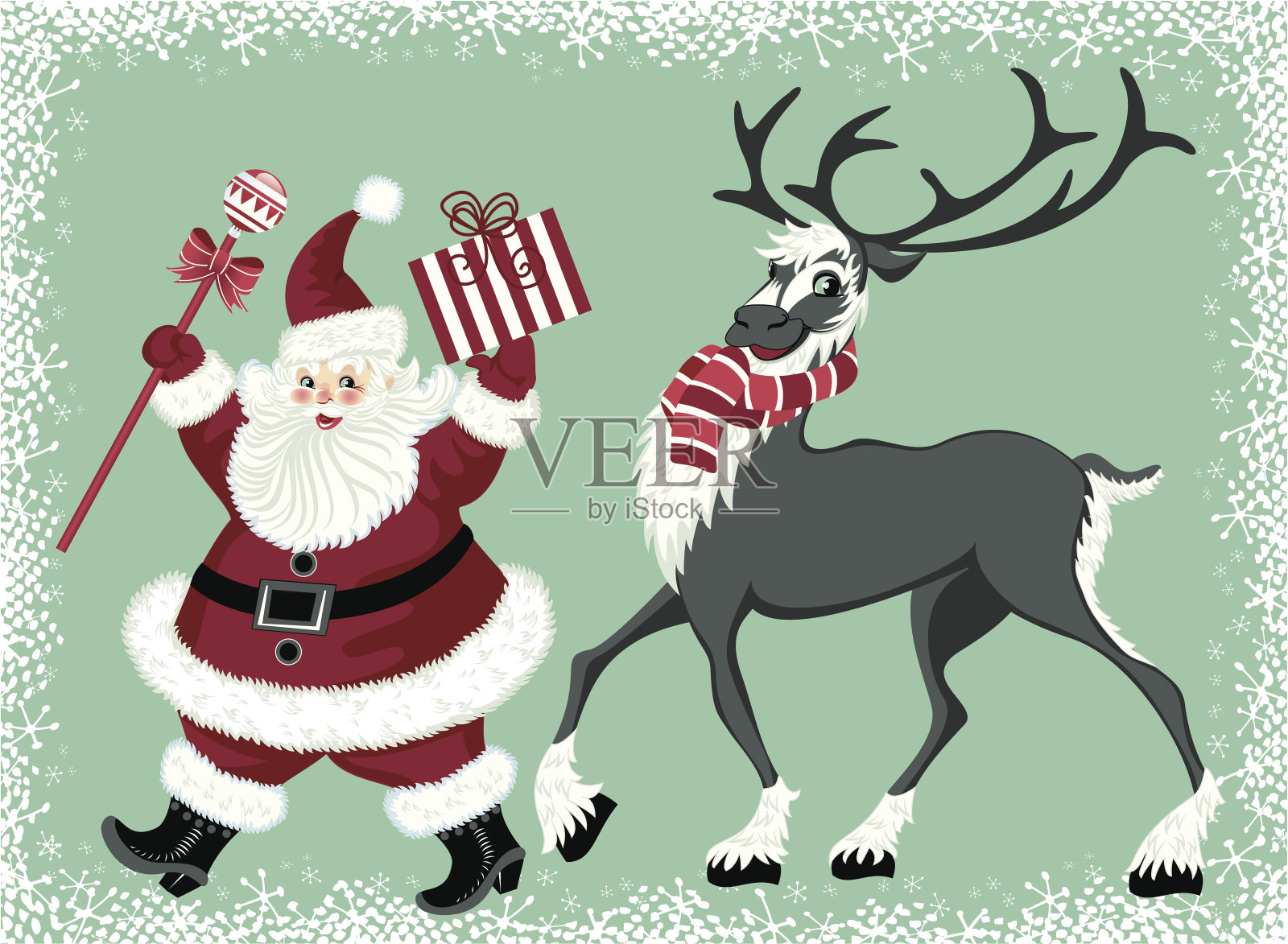 圣诞老人和驯鹿插画图片素材