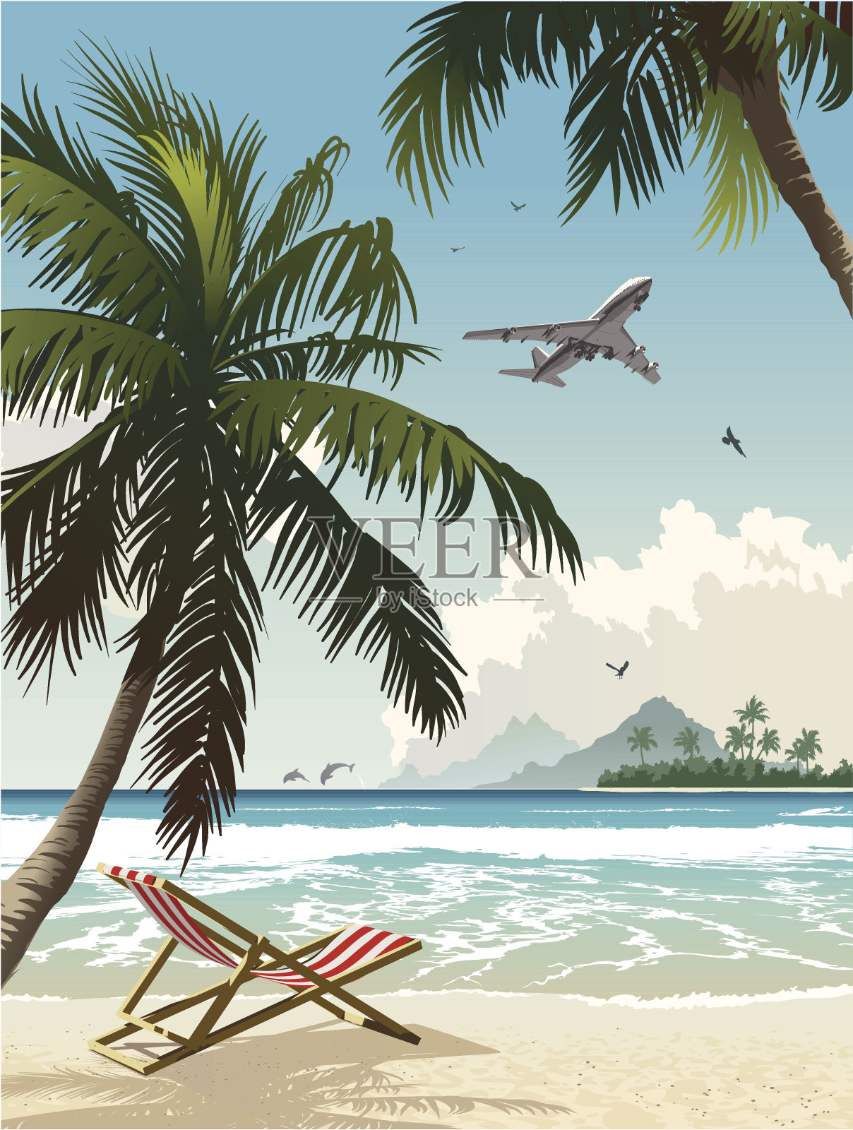 热带海滩插画图片素材