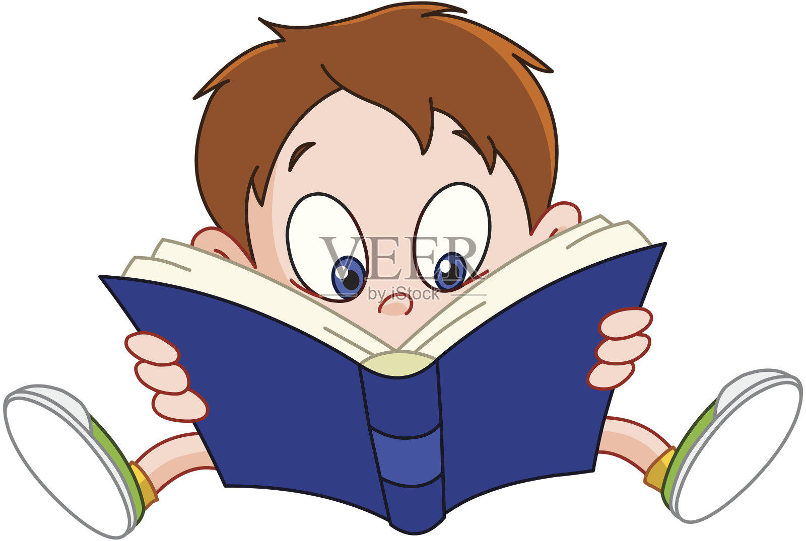 这是一个正在读书的男孩的卡通形象设计元素图片