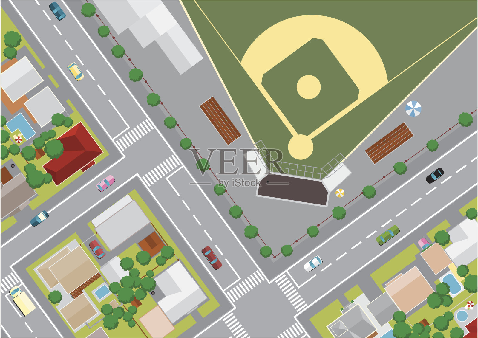 郊区的棒球场插画图片素材
